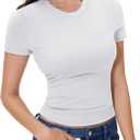 YUCOLEN Double Lined Short Sleeve Tops for Women Basic Crew Neck Slightly Crop T Shirts Workout Going Out Fitted Y2K Tee 2025 (Large)