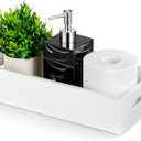 ALELION White Bathroom Basket - Wooden Toilet Tank Paper Basket with Handle for Organizing - Back of Toilet Storage Organizer for Bathroom Tank Topper Counter - White Bathroom Decor Box