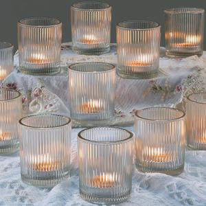 24 Pcs Votive Candle Holders - Clear Glass Tea Lights Candle Holder in Bulk for Table Centerpiece, Tealight Candle Holder for Weddings, Home Decor, Baby Shower, Special Occasions (Clear, 24)