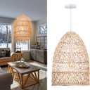 Arturesthome Natural Rattan Pendant Light, Woven Lantern Chandelier Pendant Lamp Shade, Hanging Ceiling Light, Handmade Lampshade for Kitchen Island Hallway Foyer (35cm*50cm)
