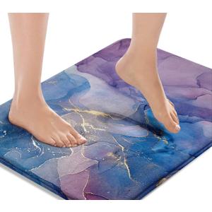 Britimes Blue Purple Bath Mat,Marble Texture Abstract Bathroom Rugs No Slip,Colorful Modern Art Washable Cover Floor Rug Carpets Floor Mat Bathroom Decorations 16x24 inches for Kitchen Bedroom