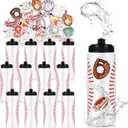 DIQIUREN 12 PCS Baseball Water Bottle Bulk with 300 PCS Stickers, 20 OZ Plastic Reusable Baseball Water Bottles for Boys, Squeeze Water Bottles Sports for Baseball Team, Sports Bottles Squeeze for Gym