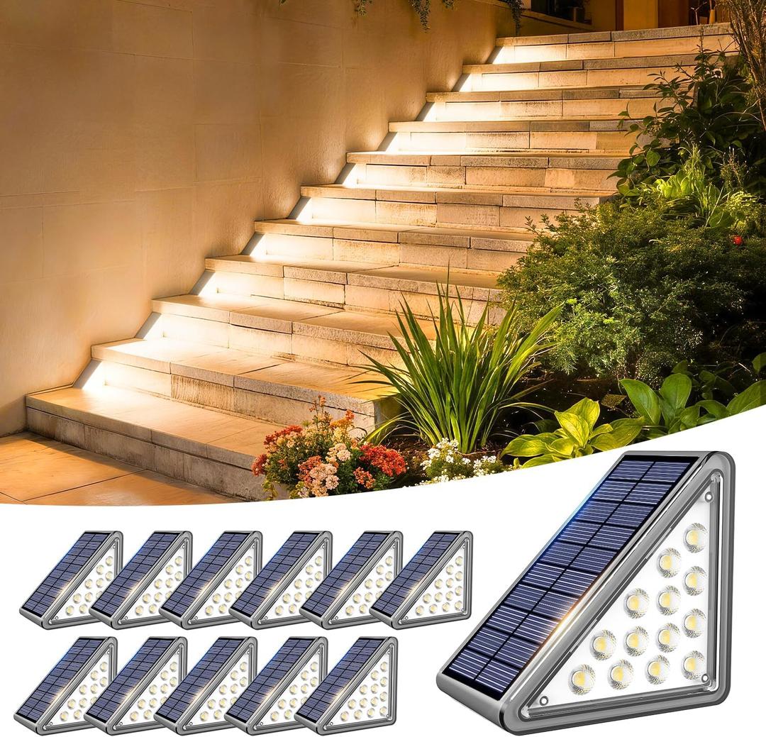 Solar Step Lights Outdoor Waterproof IP65,Warm White Solar Stair Lights, Outdoor Light Decor for Stair, Deck, Step, Porch and Outside Patio, 12 Pack