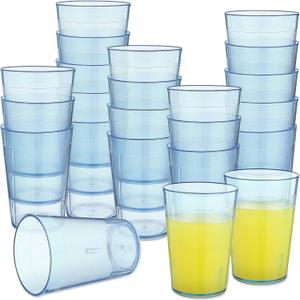 Hoolerry 48 Pcs Plastic Drinking Glasses Set 5 oz Clear Plastic Tumblers Stackable Frosted Cup Reusable Drinking Glasses Cups Bulk for Weddings Party Restaurant Kitchen (Light Blue)