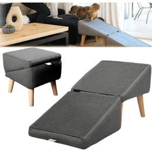 Split Ottoman Dog Ramp, 2-in-1 Lightweight Folding Stairs and Ottomans, Bed Couch & Car Ramps with Durable Non-Slip Waterproof Fabric Cover for Dogs Cats Or Pets Footrest (30*30*35cm, Black)