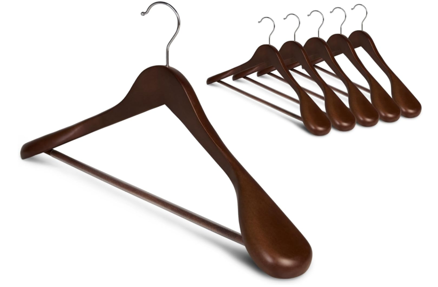 StorageWorks Wooden Hangers 6 Pack, Extra Wide Shoulder Wood Coat Hanger for Coats, Shirts, Jackets, Pants, Suits, Light Walnut Color