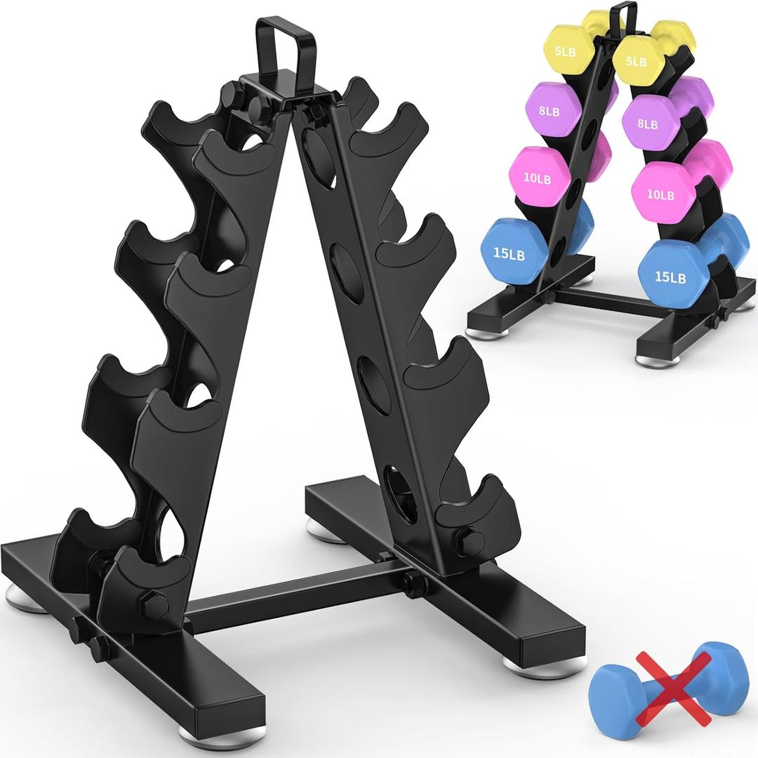 TomCare Dumbbell Rack Stand Only, Weight Rack for Dumbell Set Home Gym Storage Stand for Weights Metal A-Frame Strength Training Dumbbell Holder with Handle (Dumbells not Included) (4 Tier(5-15 LB))