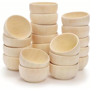 ZENFUN 20 Pack Wooden Pinch Bowls, Mini Unfinished Bowl Set for DIY Crafts, 1.5 oz Condiment Bowls, Small Round Bowl for Sorting, Dipping Sauce, Nuts, Spice, Candy, 1.1 x 2.1 Inches