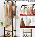 Sakugi Heavy Duty Premium Clothes Rack with 2-Tier Mesh Shoe Shelves & 4 Hooks, Lockable Wheels, Space-Saving, Multi-Functional for Bedroom, Entryway, Closet, Modern Design, 18.4" x 12.6" x 72", Black