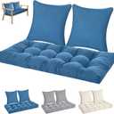 Wenqik 3 Pcs Outdoor Bench Cushion Set 36x14 in Waterproof Tufted Patio Cushion Love Seat Pad with 2 Throw Pillows Memory Foam Settee Pad for Indoor Sofa Wicker Couch Window Seat(36x14 in, Blue)