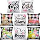 Mixweer Set of 8 Easter Pillow Covers 18 x 18 Inch Easter Decorations Bunny Eggs Buffalo Plaid Truck Throw Pillow Covers Decorations Case for Sofa Couch Home