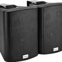 5.25 Inch Outdoor Bluetooth Speakers, Wall Mount, Powerful Bass, Weather Resistant, Built in Amplifier, 8 Ohm, AUX/FM/USB, for Patio, Yard, Deck, Garage or Garden, Pair, Black
