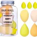 B&R MALL 7pcs Beauty Blender Set – 4 Large & 3 Mini Makeup Sponges in Bottle for Flawless Foundation (Yellow), Set of 3