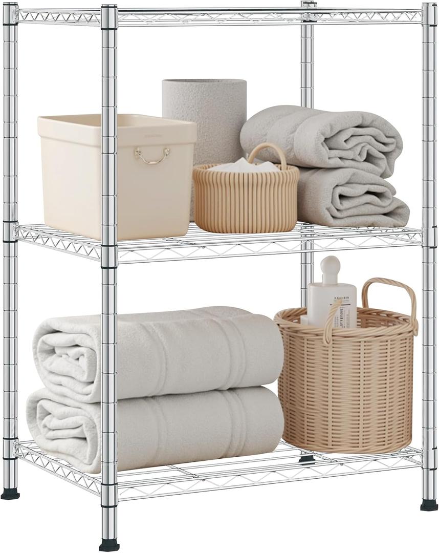 Land Guard Height-Adjustable Chrome Storage Racks and Shelving, 3-Tier Wire Shelf, Metal Rack Shelving, Narrow Storage Rack for Laundry Bathroom Kitchen Pantry Closet (16L x 12W x 30H) (16L x 12W x 30H3-Tier)