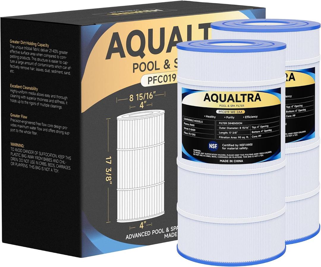 AQUALTRA Pool Filter Compatible with PA90, C900, C-8409, CX900RE, FC-1292, 90 sq. ft. Pool Filter, 17 3/8" x 8 15/16" 2 Pack