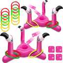 2 Pack Inflatable Flamingo Pool Toys Games Set, 2-in-1 Floating Pool Rings Toss & Cornhole Summer Swimming Luau Party Decor Hawaii Beach Toy Luau Party Games Supplies for Adults
