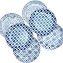 Zayton Melamine Dinner Plate 11 Inch Plastic Bread Outdoor Butter Plates Set Lightweight Shatter Proof Chip Resistant Camper RV Break-resistant for Everyday Use (Blue Stripes)