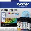 Brother Genuine LC30374PKS, 4-Pack Super High-Yield INKvestment Tank Ink Cartridges, Includes 1 Cartridge Each of Black, Cyan, Magenta and Yellow Ink, Up to 1,500 Pages/Cartridge, LC3037