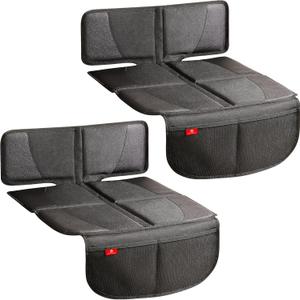 Helteko Carseat Protector with Thickest Padding, 2 Pack Auto Seat Pad from Waterproof & Stain Resistant for Child Baby , Kick Mat Material for Leather and Fabric Seat (Black)