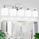 5 Light Bathroom Light Fixtures Brushed Nickel, Bathroom Vanity Light with Milky White Frosted Glass Shade, Vanity Lights for Mirror Bedroom Living Room E26 Base