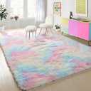 PAGISOFE 4x6 Rainbow Fluffy Soft Plush Area Rugs for Girls Bedroom, Shaggy Rugs for Kids Playroom, Kawaii Princess Fuzzy Rugs for Nursery Baby Toddler, Cute Colorful Room Decor for Teenage (4' x 6')
