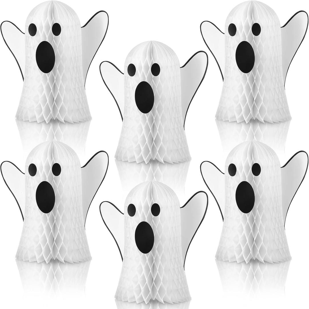 Bencailor Halloween Ghost Table Decorations Halloween Honeycomb Centerpieces Ghost Table Centerpiece Halloween Party Decoration Ghost Table Topper for Halloween Party Home Room Desk Decor (6 Pcs) (White)