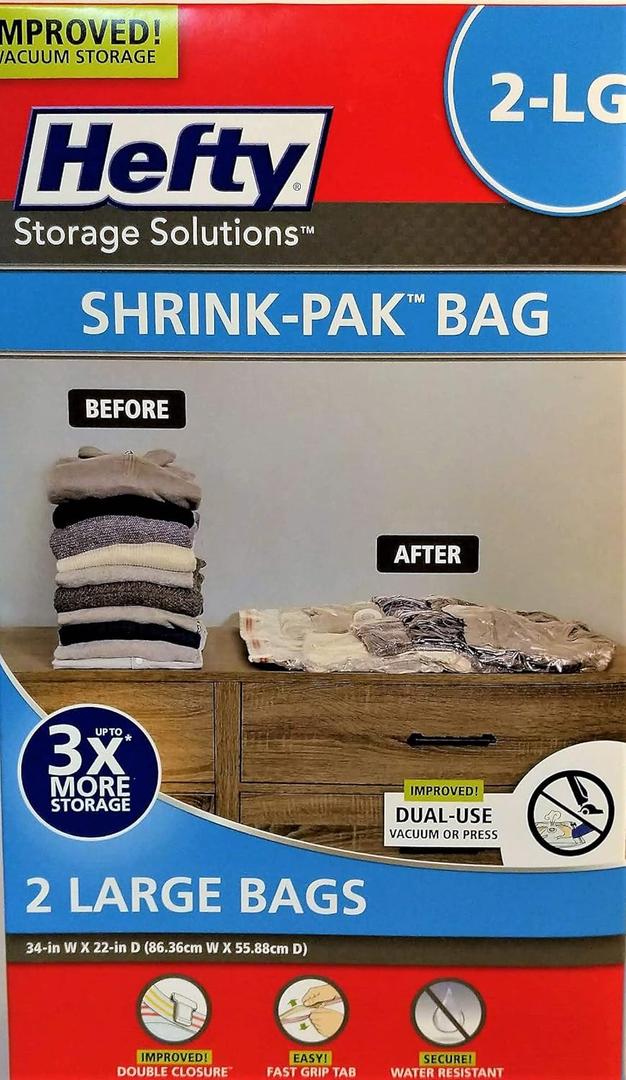 Hefty Vacuum Seal SHRINK-PAK BAG , 34" x 22", 2 Large Bags (Large)