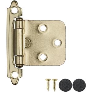 JQK 1/2 Inch Overlay Cabinet Door Hinges Gold, 10 Pack 5 Pairs Flush Face Mount Cupboard Self-Closing Kitchen Cabinet Hinges with Door Bumper, CH200-BG-P10 