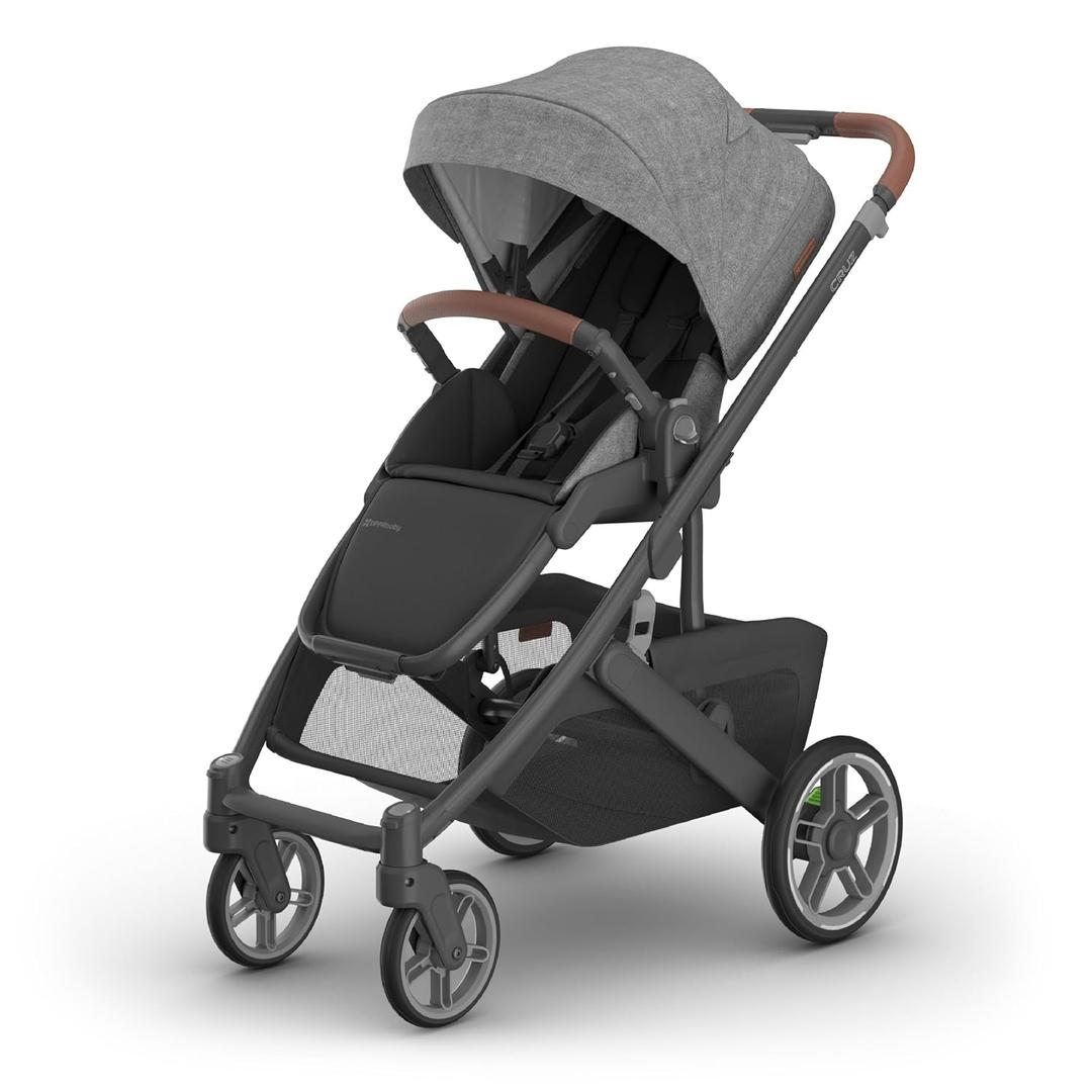 UPPAbaby Cruz V3 Stroller - from Birth + Car Seat Compatible - Full-Size, Reversible Seat - Infant Insert, Bug and Rain Shields Included - Greyson (Charcoal Mlange/Carbon Frame/Saddle Leather)