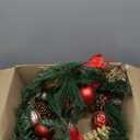 LinTimes Christmas Garland with Lights, Pre-lit Red Garland Decoration with 20 LEDs, Battery Operated Garland with Red Flowers Ball Ornaments Gold Bow, Mantle Fireplace Holiday Party Decoration