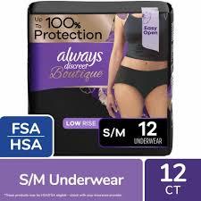Always Discreet Boutique Incontinence and Postpartum Underwear for Women, Maximum Protection, Small/Medium, Black, 12 Count