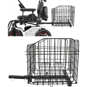 ECOTRIC Rear Folding Basket Compatible with Most Pride Mobility Scooters Waterproof Made of Steel and Works with 1" Receiver Storage Cargo Basket Black