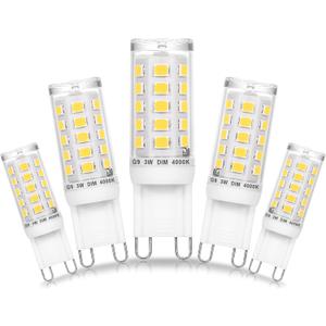 Dimmable G9 Led Bulbs 3W 4000K Nautral White,Replace 20W 25W 30W G9 Halogen,AC120V Dimmable G9 Led Bulbs 3W Neutral 300 lm for Chandelier Ceiling Pendant Lighting,No Flicker,5PACK