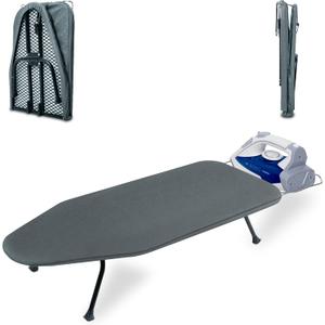 Metal Mesh Panel Tabletop Ironing Board | Foldable Iron Board | Heavy Duty Small Iron Board with Heat Resistant Cover and 100% Cotton 8mm Thicken Pad (Grey)