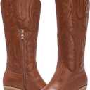 Women's Cowboy Boots Knee High with Side Zipper Wide Calf Cowgirl Boots Comfortable Western Classic Embroidered Pointy Toe Fashion Retro Classic Pull On Tall Boot Fall Winter (10, Brown)