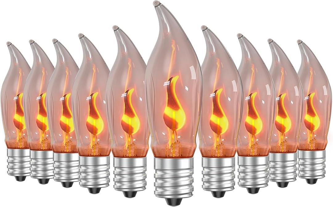 Hompavo Christmas Decorations, Upgraded Flame Light Bulbs, Compact E12 Chandelier Base Candle Flickering Fire Light Bulb for Halloween Party Porch Indoor & Outdoor Home Decor - 10 Pack