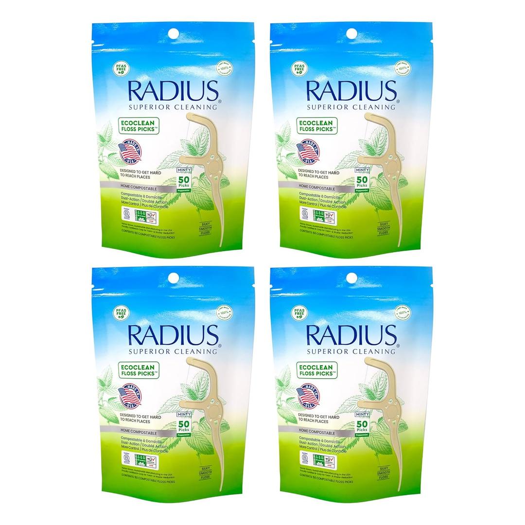 RADIUS Peppermint EcoClean Compostable Floss Picks Adult for Oral Care Boost Non Toxic Tooth & Gum Protection