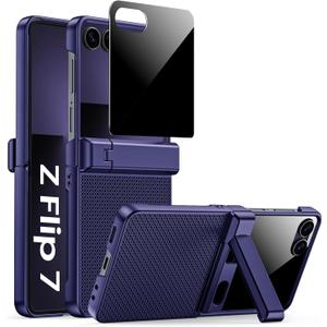 Spugan for Galaxy Z Flip 7 Case, Hidden Kickstand & Built-in Privacy Screen Protector & Enhanced Hinge Protection, Slim Full Body Shockproof Protective Phone Case for Samsung Z Flip 7 (Blue)
