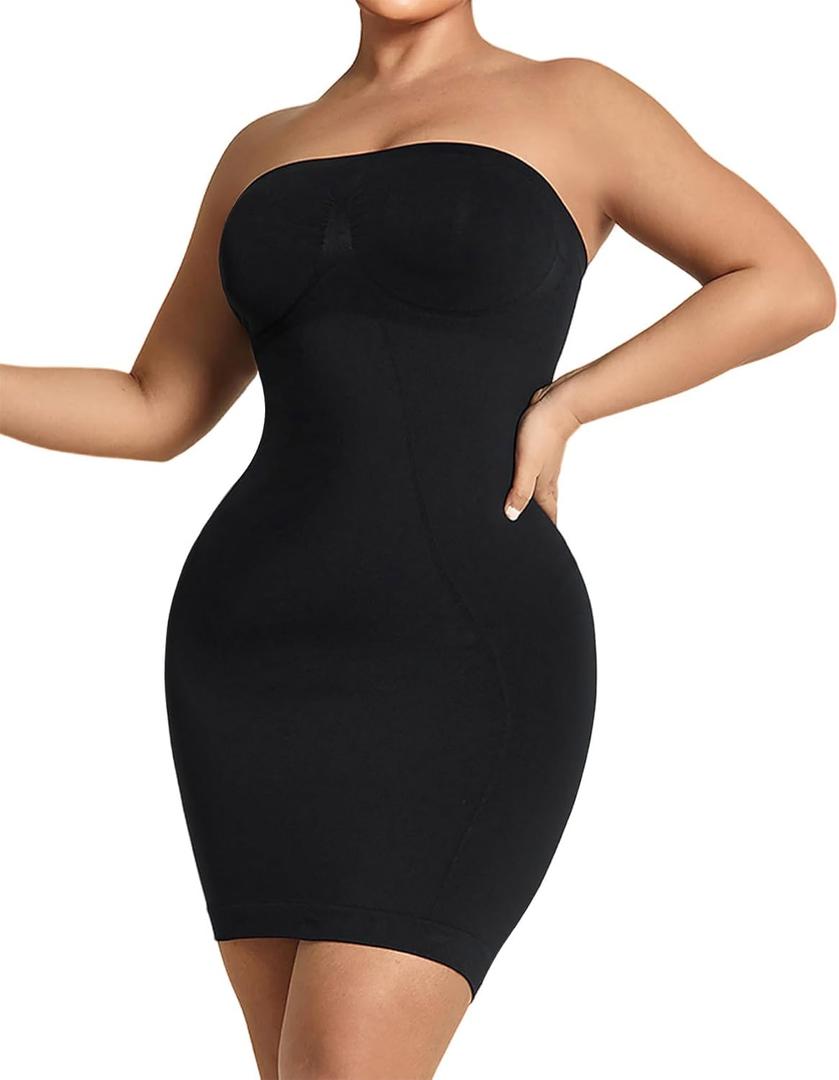 Women's Strapless Full Body Slip Shaper Seamless Smoother Tube Slip Under Dresses (X-Large, Black)