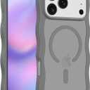 Magnetic for iPhone 17 Pro Case, (Compatible with Magsafe) Curly Wavy Frame Hard Translucent Matte Clear Back Cover for Women Men TPU Bumper Shockproof Phone Case (Gray)