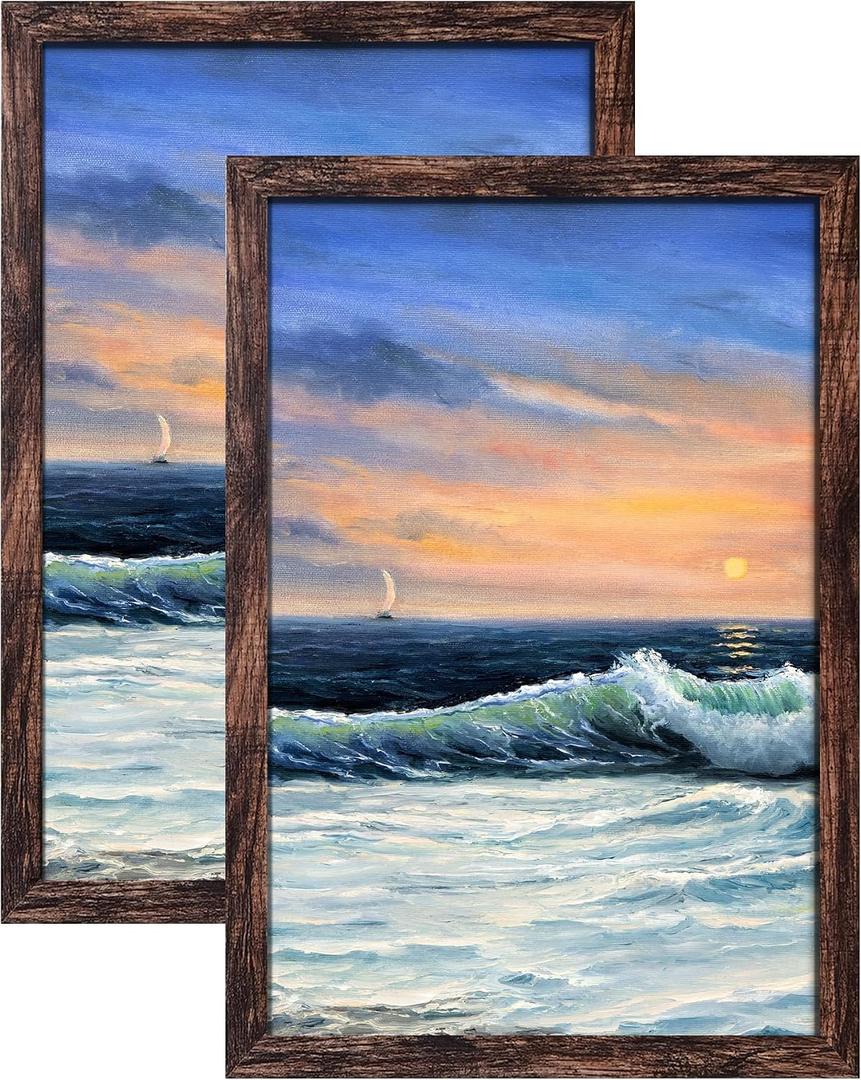 LUCKYLIFE 24x36 Poster Frame, Display 20x30 with Mat or 16x24 Without Mat, Wall Hanging Frames Engineered Wood with Plexiglass Sheets, 2 Pack, Brown