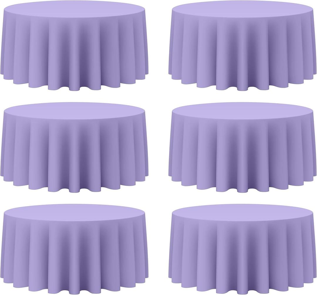 Brillmax 6 Pack Lavender Round Tablecloths 132 Inch for 72 Tables - 150 GSM Polyester Fabric, Floor Length Drop, Water, Stain & Wrinkle Resistant Cloth Cover for Wedding Reception Banquet Dining