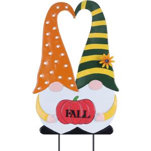 YEAHOME Outdoor Fall Decor, 2 Gnomes Decorative Garden Stake with Pumpkin for Fall Decorations, Autumn Metal Yard Signs for Home Outside Garden Porch Lawn, Thanksgiving Decorations Outdoor (Yhmd-478)