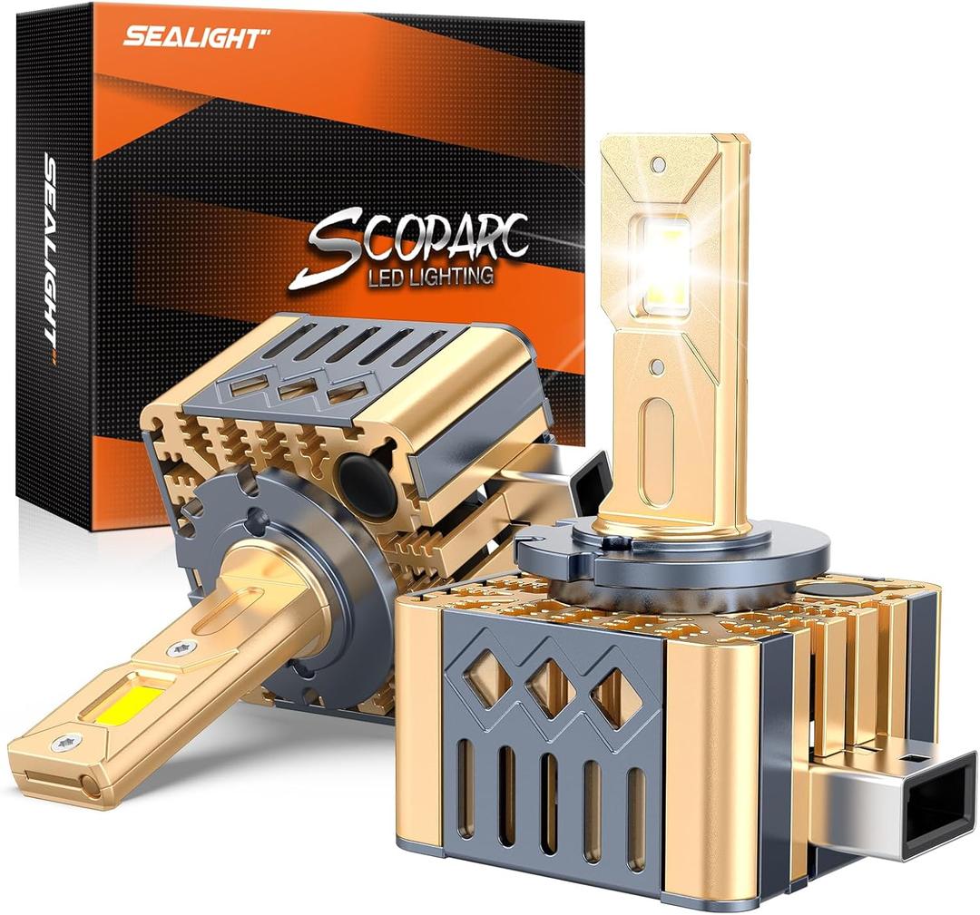 SEALIGHT D1S Bulbs, 6000K Cool White 45000LM 1000% Brighter, 1:1 Size Plug and Play for 66340 42403 42302 HID Headlamp Assembly, D1S Xenon HID Replacement Bulbs, Pack of 2