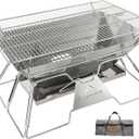 CAMPINGMOON Large Portable Campfire Fire Pit BBQ Grill Stainless Steel Foldable Collapsible Wood Burning Charcoal Grill for Heavy Duty Outdoor Cooking RV Camping, 20x13-inch, Carry Bag included MT-3