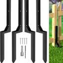 Fence Post Repair Kit, Heavy Duty Steel Fence Post Anchor Ground Spike for Repair Tilted, Broken Wood Fence Post (Black - Set 4) (Single Leg 2.8Ft)