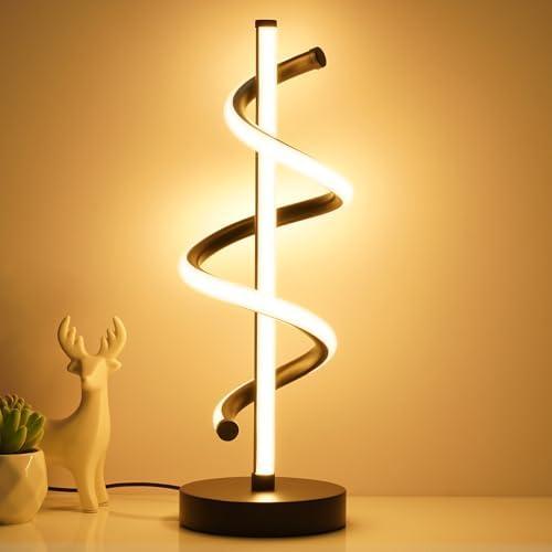 NUÜR LED Table Lamp Black, Diamond Bright Effect, Dimmable, Metallic Bedside Lamp with 3 Colour Temperature, Décor Lamp for Living Room, Bedroom, Office (Black Spiral Table Lamp)