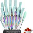 Rainbow Knife Set, Kitchen Knives Set with Acrylic Block, Thick Blade Cutlery Knife Block Set, Chef Sharp Quality for Home & Pro Use, Best Gift (Teal Handle)