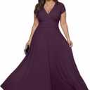 KOH KOH Womens 2026 Sexy Cap Short Sleeve V-Neck Flowy Cocktail Gown (Purple, XXL)
