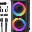Karaoke Machine with 2 Wireless Microphones, Portable Bluetooth Karaoke Speaker for Adults, Big Party PA System with Dicso Lights & Dual 6.5" Stage Subwoofers for Home Outdoor, Ideal Gifts for All